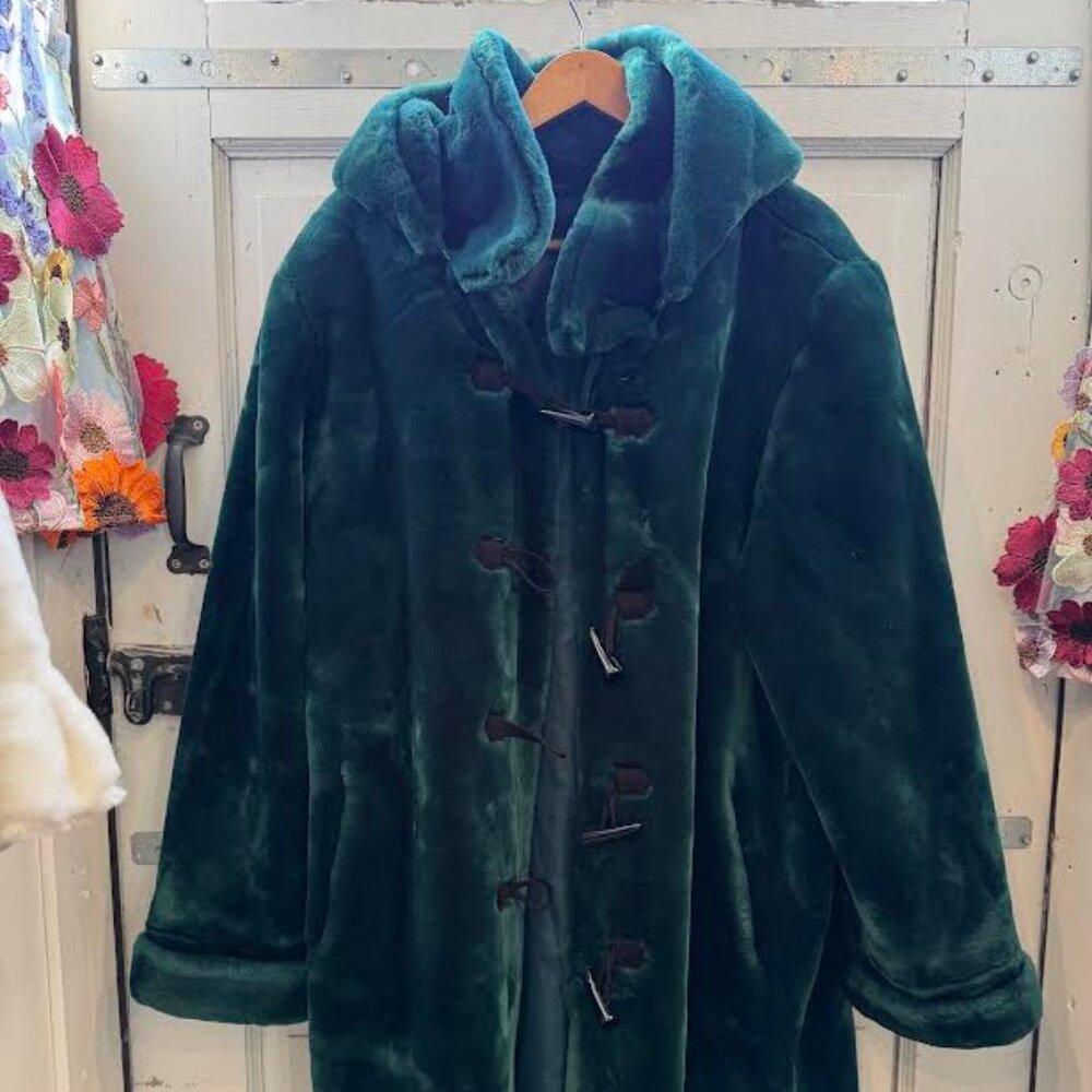 Dennis Basso Velvet Dark Green Removable hood Warm Fur Coat 🆕⌚📦🏃💨🚚